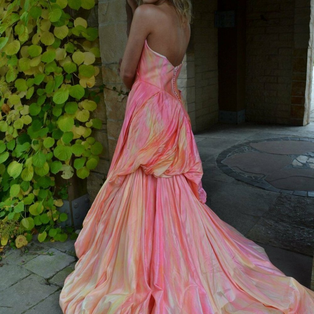 Silk Anna Maier Bohemian Wedding Dress blush Peach pink white ivory 4 6 petite - Picture 6 of 11